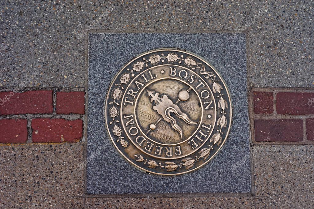 Freedom Trail symbol on the road in downtown Boston, Massachusetts, the United States