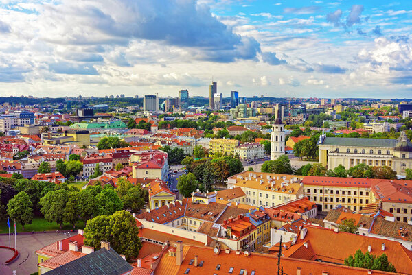 Roof tops to Cathedral Square and Financial District in the old town of Vilnius, Lithuania