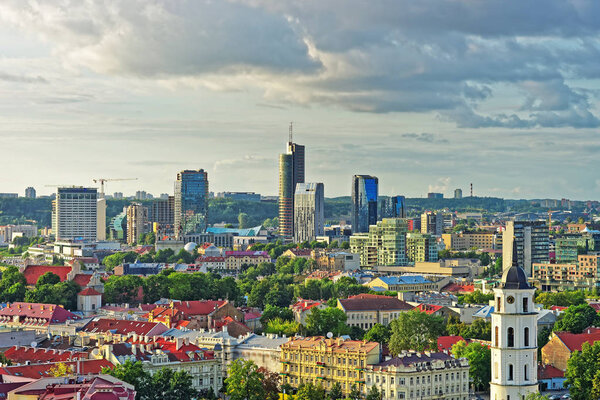 Roof tops to Cathedral Square and Financial District in the old town in Vilnius, Lithuania