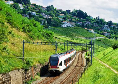 Lavaux bağ Terraces içinde demiryolu, tren