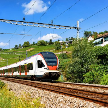 Tren Lavaux bağ izi İsviçre hiking Teras içinde çalışan
