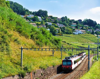 Tren Lavaux bağ izi Swiss hiking Teras içinde çalışan