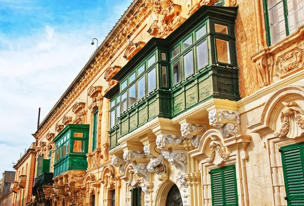 Traditional green balcony at St George Square Valletta old town