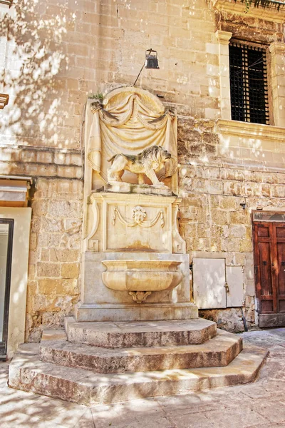 Fontaine de rue sculpture en pierre de lion La Valette vieille ville — Photo