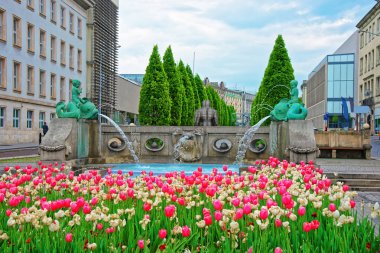 Golem anıt ve Kronthal çeşme Marcinkowski Avenue Poznan