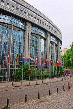AB Parlamento Binası ve Brüksel'deki bayrakları