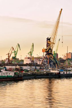 Vinçler Baltık Denizi'ndeki liman Klaipeda, yükleme