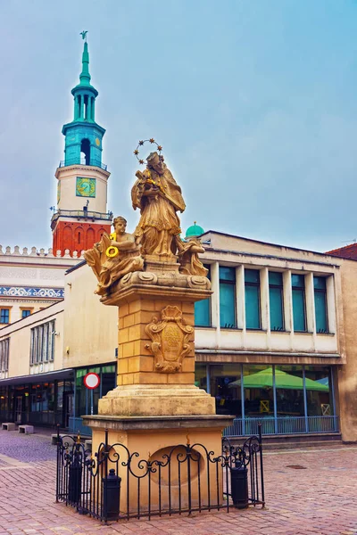 Statua di San Giovanni Nepomuceno sulla Piazza del Mercato di Poznan — Foto Stock