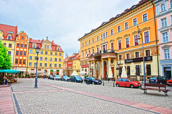 Wroclaw, Poland - May 3, 2014: People and the Market Square in the old city center, Wroclaw, Poland.