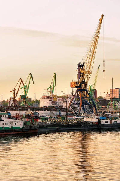 Guindastes de carga no mar Báltico no porto de Klaipeda — Fotografia de Stock