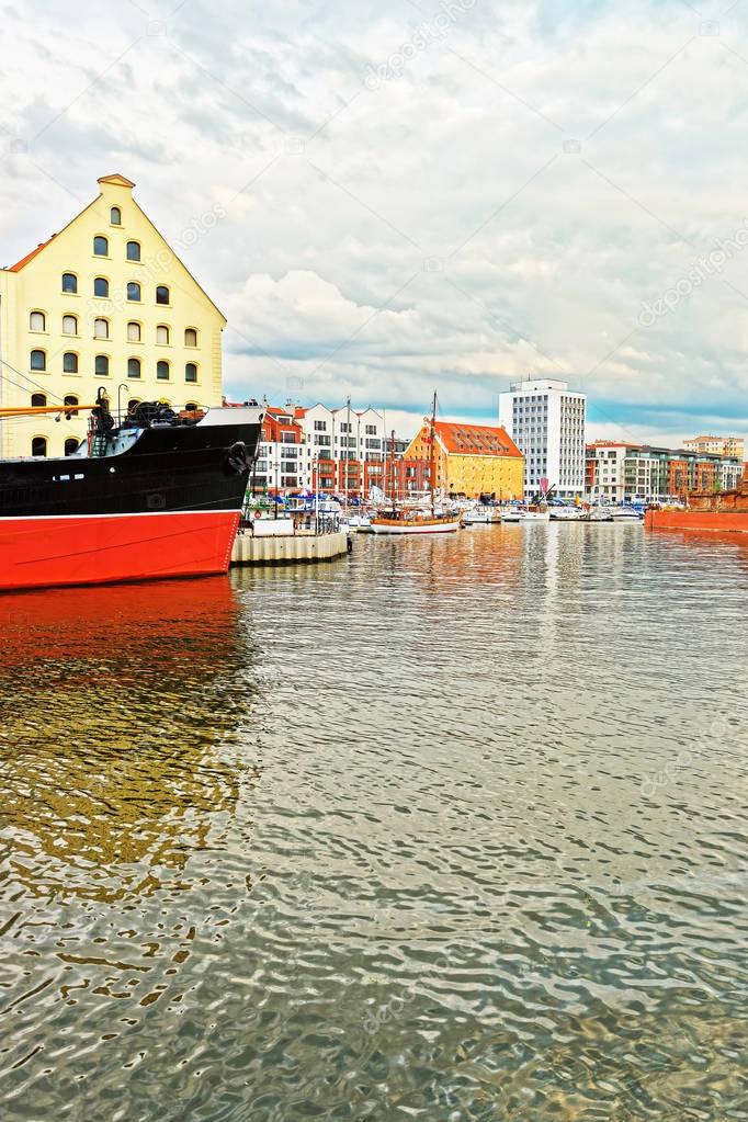 Old Ships at Waterfront of Motlawa River of Gdansk