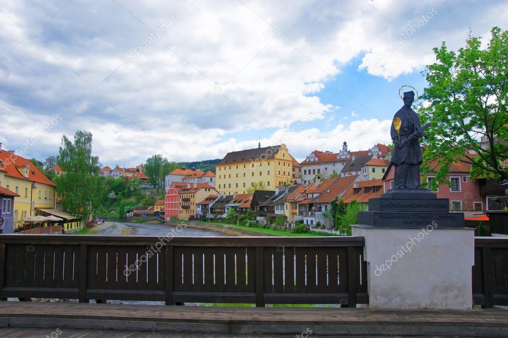 Statue on Plastovy Bridge at castle of Cesky Krumlov