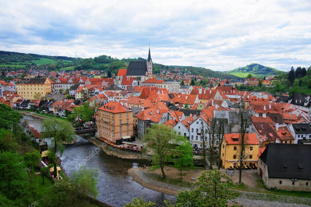 Old City center with St Vitus Church of Cesky Krumlov