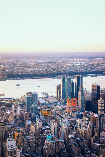 Aerial view on Manhattan West, New York, USA. Hudson River on the background