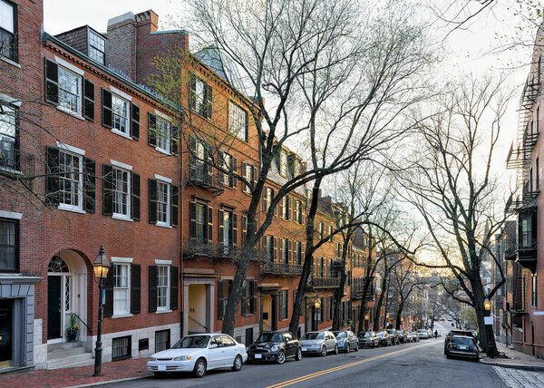 Road at Beacon Hill neighborhood in downtown Boston, MA, USA.