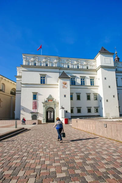 People at Royal Palace on Cathedral square Vilnius — Stock Photo, Image