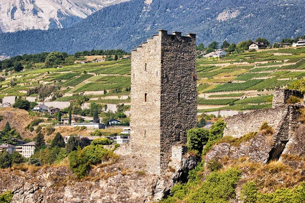 Castello Majorie e paesaggio di Sion Vallese Svizzera — Foto Stock