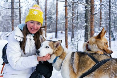 Girl and Husky dog at Finnish Lapland clipart