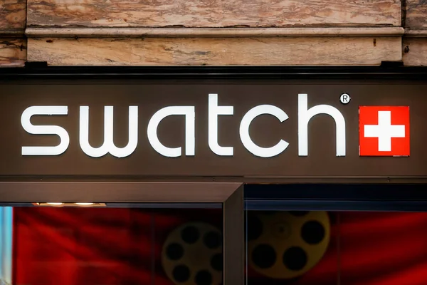 Swatch sign on street shop window Rome — Stock Photo, Image