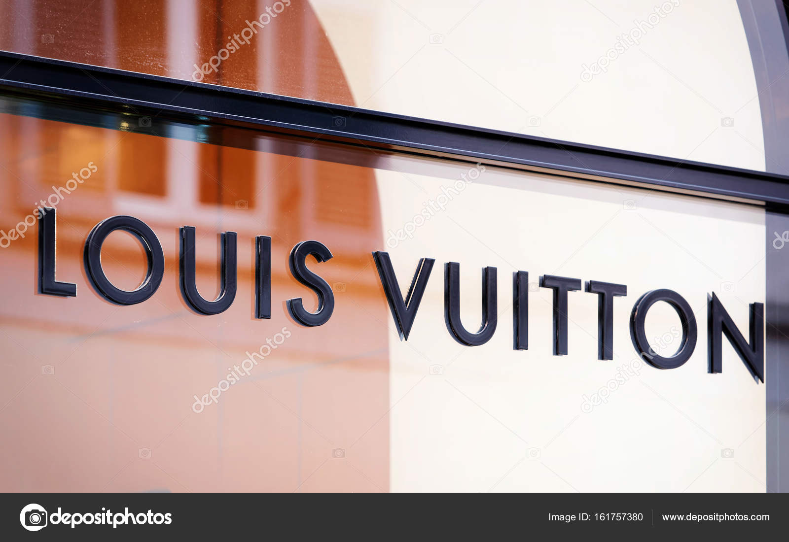 Louis Vuitton Sign on Street Shop Window Milan Editorial Stock