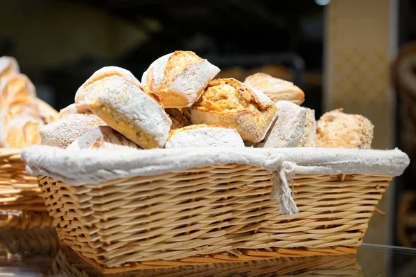 Traditional Italian bread in basket in Florence