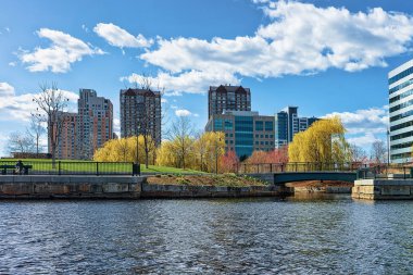 Modern Buildings in North Point Park Charles River Cambridge America clipart