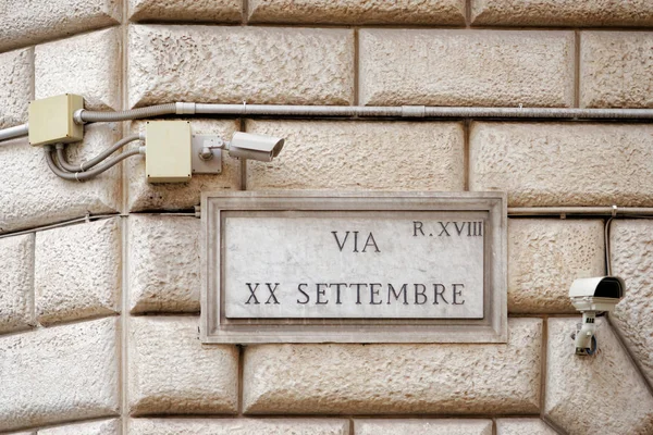 Cartel callejero de Via XX Settembre en la pared de Roma — Foto de Stock