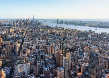Şehir merkezinde alt Manhattan Ny Amerika'nın manzarası üzerinde havadan görünümü