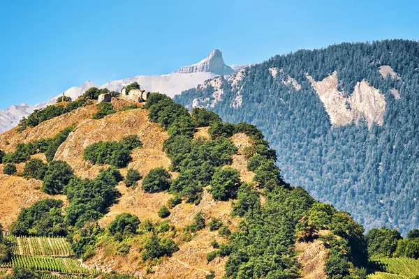 Sion ve Bernese Alp Dağları capital adlı Valais İsviçre manzara — Stok fotoğraf