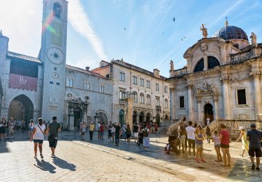 St Blaise kilise ve çan kulesi Stradun sokak Dobruca'daki
