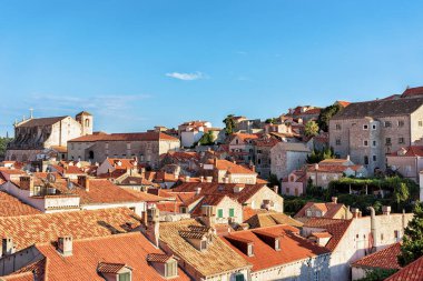Kırmızı çatı ile eski şehir Dubrovnik Panorama Döşe