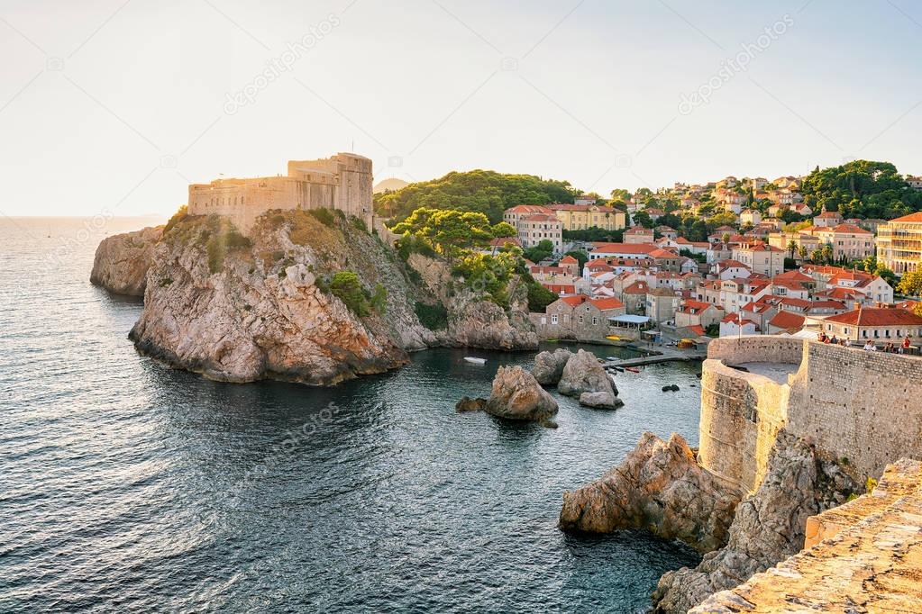 Sunset at Fortress Lovrijenac and Adriatic sea in Dubrovnik Croatia