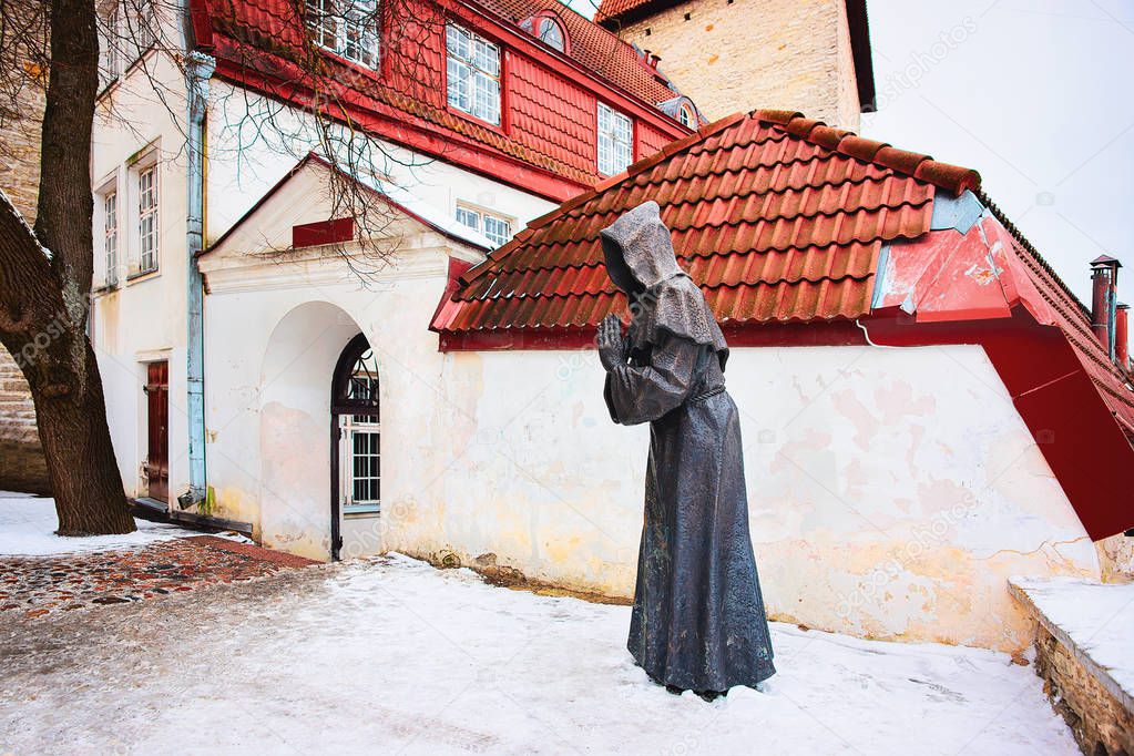 Monk statue at Danish King Garden at Old town Tallinn