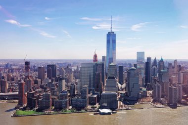 Manhattan ve Hudson Nehri New York havadan görünümü