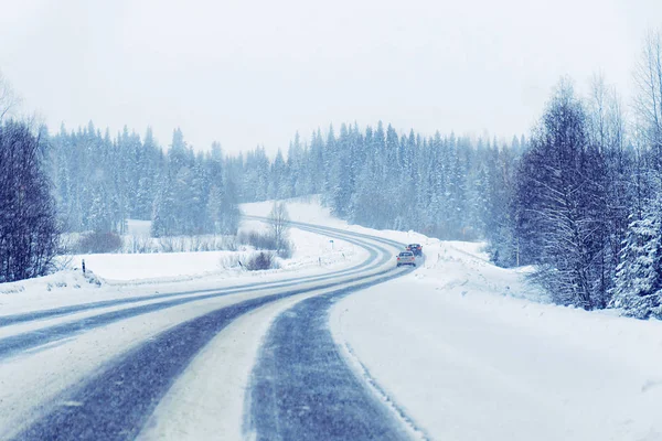 Car in snowy road in winter Rovaniemi — Stock Photo, Image