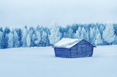 Kış kırsal Lapland adlı döken tahta