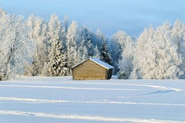 Kış kırsal Lapland içinde tahta döken