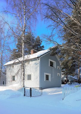 Evi ve ağaçlara kış Rovaniemi