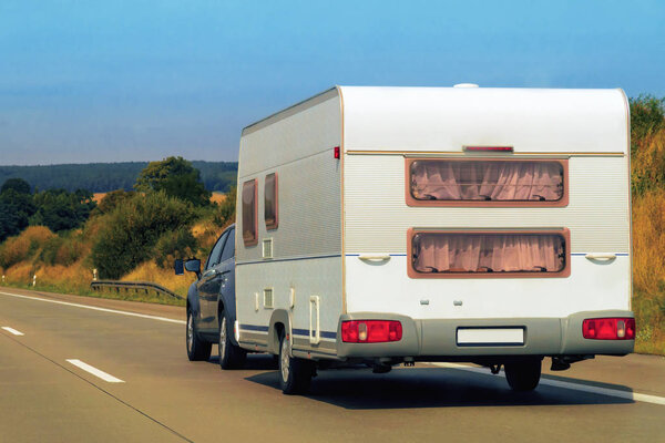 Caravan on road at Switzerland