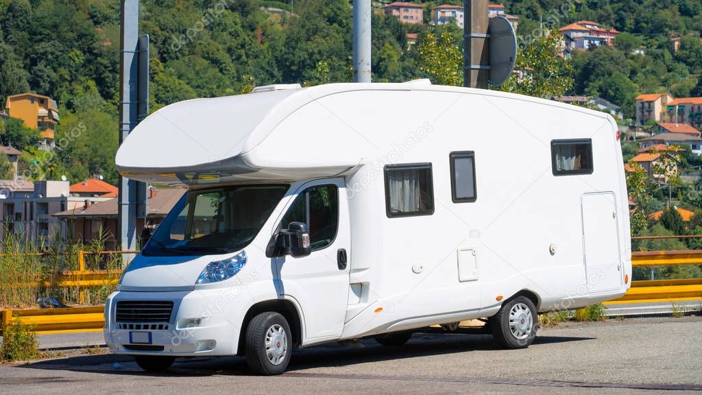 Camper on road in Switzerland