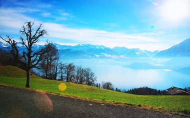 İsviçre Alpleri ve Thun Gölü ile Sigrilwil Köyü