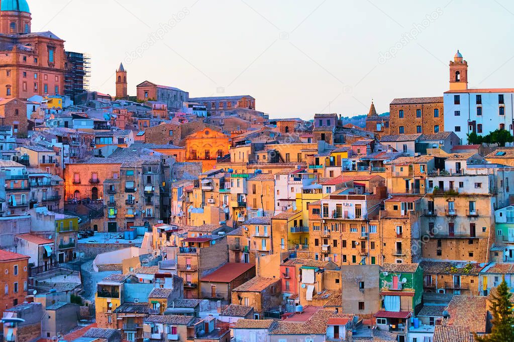 Piazza Armerina Cathedral and old town Sicily evening