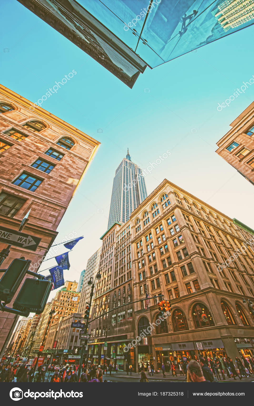 Bottom up view to Skyscrapers Manhattan NYC USA Stock Editorial Photo