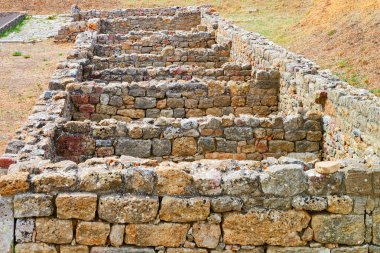 Eski duvarlar Morgantina eski kasaba sit alanı, evlerin