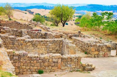 Binaların Morgantina eski kasaba arkeolojik site eski duvarları