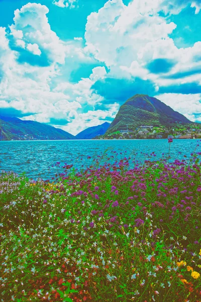 Park ogród promenade w Lugano Ticino Szwajcaria — Zdjęcie stockowe