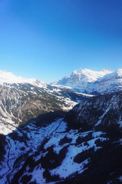 格林德沃谷与格林德沃谷与少女峰渡 Eiger 和 Monch — 图库照片