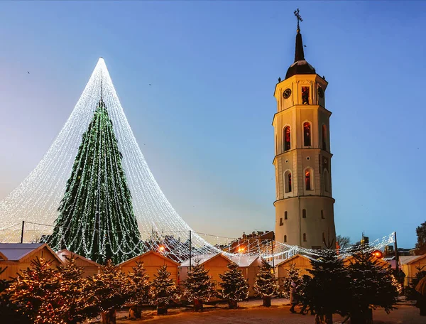 Árbol de Navidad en la plaza de la Catedral de Vilna —  Fotos de Stock