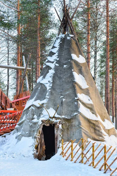 Suomi traditionelle hus Santa Claus Village Lapland Skandinavien - Stock-foto