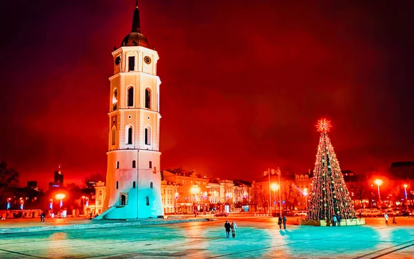 Площа собору і новорічна ялинка у Вільнюсі. — стокове фото